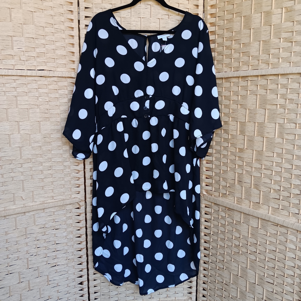 New York & Company Black and White Polka Dot Coverup High Low XXL
